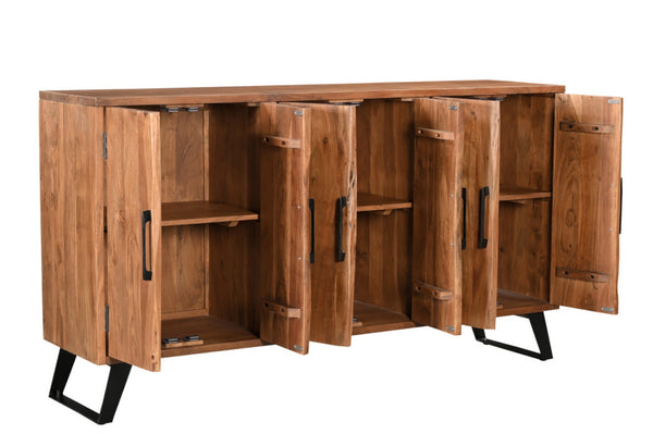 HomeRoots 69" Brown Solid Wood Live Edge Sideboard - Rustic Modern Buffet Cabinet with Six Doors & Storage Space 634312