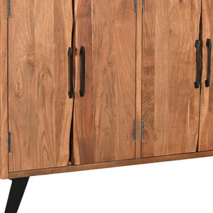 HomeRoots 69" Brown Solid Wood Live Edge Sideboard - Rustic Modern Buffet Cabinet with Six Doors & Storage Space 634312