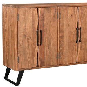 HomeRoots 69" Brown Solid Wood Live Edge Sideboard - Rustic Modern Buffet Cabinet with Six Doors & Storage Space 634312