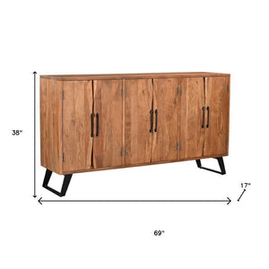 HomeRoots 69" Brown Solid Wood Live Edge Sideboard - Rustic Modern Buffet Cabinet with Six Doors & Storage Space 634312