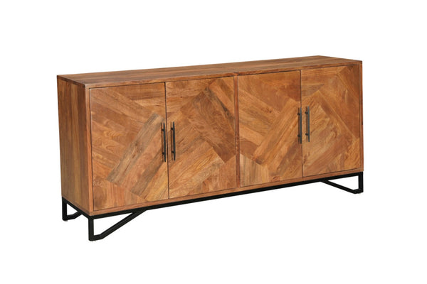 HomeRoots 82" Brown Solid Wood Carved Geometric Sideboard - Stylish Storage with Modern Touch for Any Space 634313
