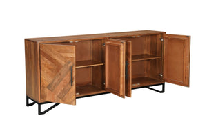 HomeRoots 82" Brown Solid Wood Carved Geometric Sideboard - Stylish Storage with Modern Touch for Any Space 634313
