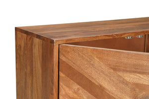 HomeRoots 82" Brown Solid Wood Carved Geometric Sideboard - Stylish Storage with Modern Touch for Any Space 634313