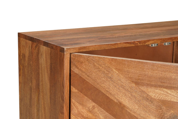 HomeRoots 82" Brown Solid Wood Carved Geometric Sideboard - Stylish Storage with Modern Touch for Any Space 634313