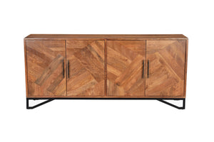 HomeRoots 82" Brown Solid Wood Carved Geometric Sideboard - Stylish Storage with Modern Touch for Any Space 634313