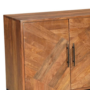 HomeRoots 82" Brown Solid Wood Carved Geometric Sideboard - Stylish Storage with Modern Touch for Any Space 634313