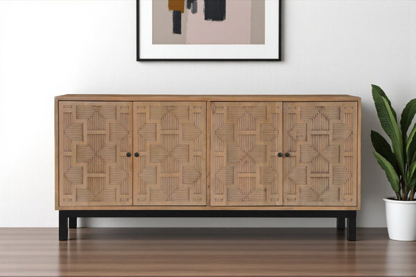 HomeRoots 80" Handcrafted Solid Wood Geometric Sideboard - Elegant Storage Solution for Any Room Decor 634315