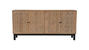 HomeRoots 80" Handcrafted Solid Wood Geometric Sideboard - Elegant Storage Solution for Any Room Decor 634315
