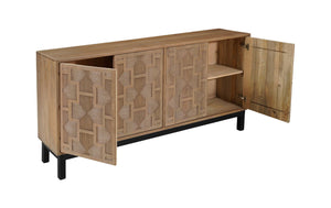 HomeRoots 80" Handcrafted Solid Wood Geometric Sideboard - Elegant Storage Solution for Any Room Decor 634315