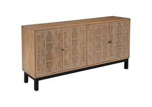 HomeRoots 80" Handcrafted Solid Wood Geometric Sideboard - Elegant Storage Solution for Any Room Decor 634315