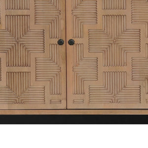 HomeRoots 80" Handcrafted Solid Wood Geometric Sideboard - Elegant Storage Solution for Any Room Decor 634315