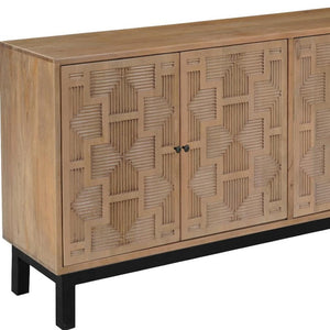 HomeRoots 80" Handcrafted Solid Wood Geometric Sideboard - Elegant Storage Solution for Any Room Decor 634315