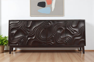 HomeRoots 80" Dark Brown Solid Wood Carved Abstract Sideboard - Elegant Storage & Art for Any Room Decor 634316