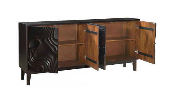 HomeRoots 80" Dark Brown Solid Wood Carved Abstract Sideboard - Elegant Storage & Art for Any Room Decor 634316