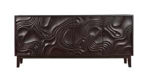 HomeRoots 80" Dark Brown Solid Wood Carved Abstract Sideboard - Elegant Storage & Art for Any Room Decor 634316