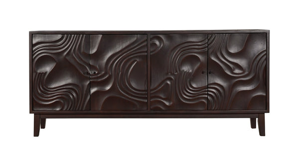 HomeRoots 80" Dark Brown Solid Wood Carved Abstract Sideboard - Elegant Storage & Art for Any Room Decor 634316