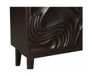 HomeRoots 80" Dark Brown Solid Wood Carved Abstract Sideboard - Elegant Storage & Art for Any Room Decor 634316