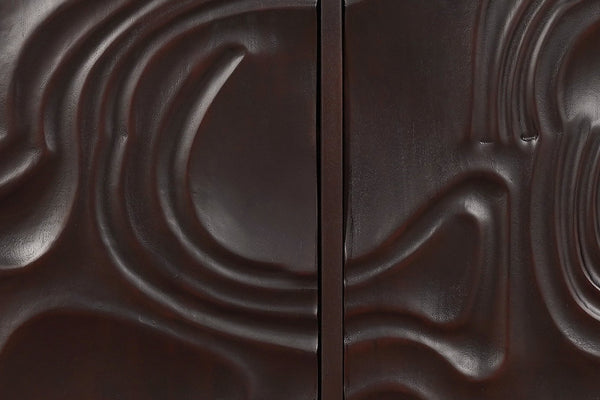 HomeRoots 80" Dark Brown Solid Wood Carved Abstract Sideboard - Elegant Storage & Art for Any Room Decor 634316
