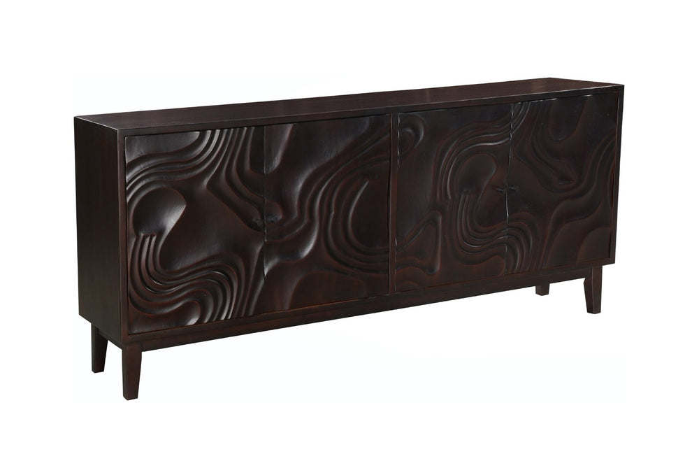 HomeRoots 80" Dark Brown Solid Wood Carved Abstract Sideboard - Elegant Storage & Art for Any Room Decor 634316