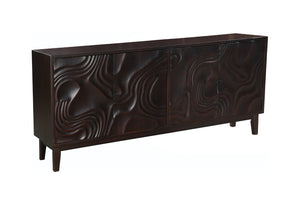 HomeRoots 80" Dark Brown Solid Wood Carved Abstract Sideboard - Elegant Storage & Art for Any Room Decor 634316