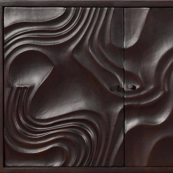HomeRoots 80" Dark Brown Solid Wood Carved Abstract Sideboard - Elegant Storage & Art for Any Room Decor 634316