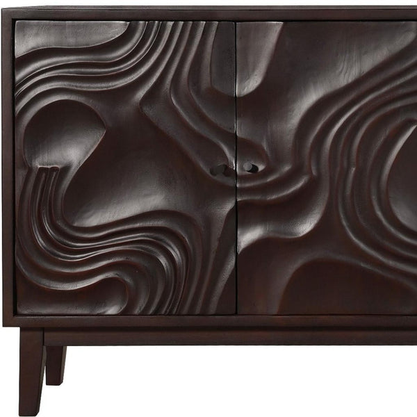 HomeRoots 80" Dark Brown Solid Wood Carved Abstract Sideboard - Elegant Storage & Art for Any Room Decor 634316