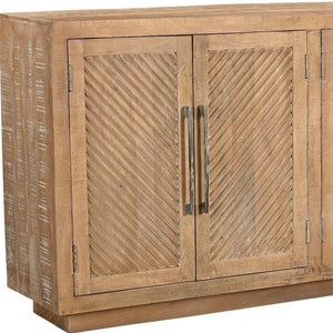 HomeRoots 72" Natural Distressed Solid Wood Sideboard – Hand-Carved Geometric Design with Ample Storage Space 634317