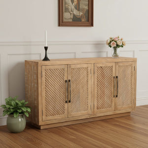HomeRoots 72" Natural Distressed Solid Wood Sideboard – Hand-Carved Geometric Design with Ample Storage Space 634317