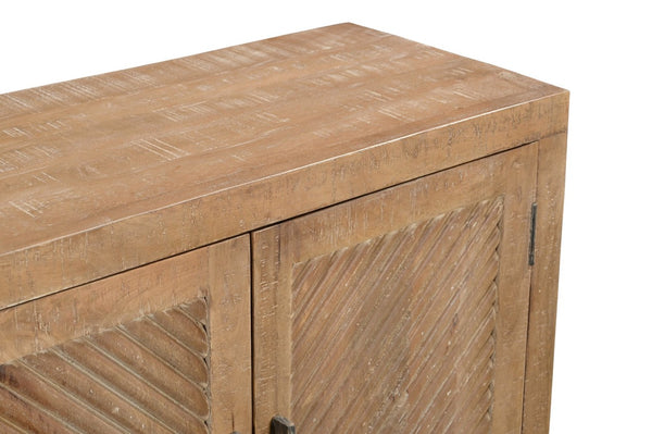 HomeRoots 72" Natural Distressed Solid Wood Sideboard – Hand-Carved Geometric Design with Ample Storage Space 634317
