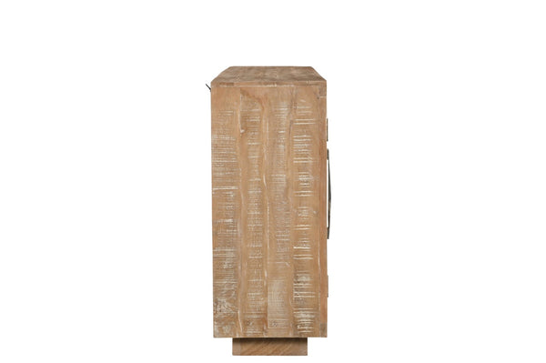 HomeRoots 72" Natural Distressed Solid Wood Sideboard – Hand-Carved Geometric Design with Ample Storage Space 634317