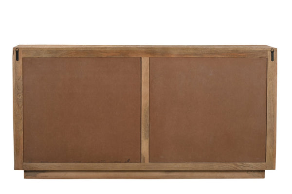 HomeRoots 72" Natural Distressed Solid Wood Sideboard – Hand-Carved Geometric Design with Ample Storage Space 634317