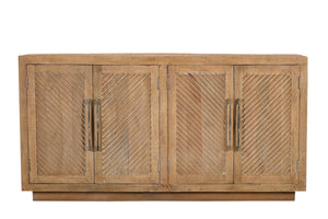 HomeRoots 72" Natural Distressed Solid Wood Sideboard – Hand-Carved Geometric Design with Ample Storage Space 634317