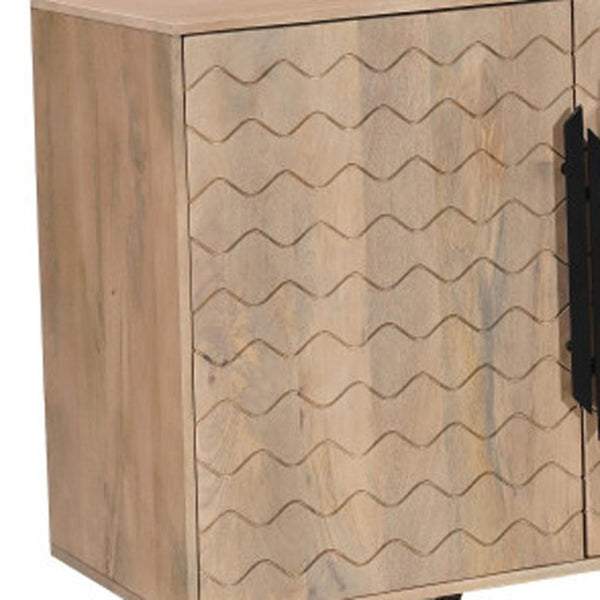 HomeRoots 84" Beige Solid Wood Sideboard with Carved Geometric Design - Stylish Storage for Any Room 634318