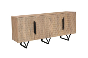 HomeRoots 84" Beige Solid Wood Sideboard with Carved Geometric Design - Stylish Storage for Any Room 634318