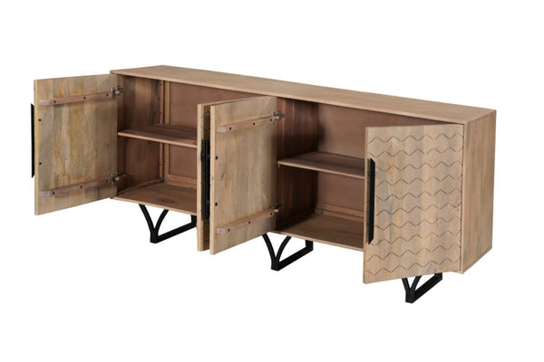 HomeRoots 84" Beige Solid Wood Sideboard with Carved Geometric Design - Stylish Storage for Any Room 634318