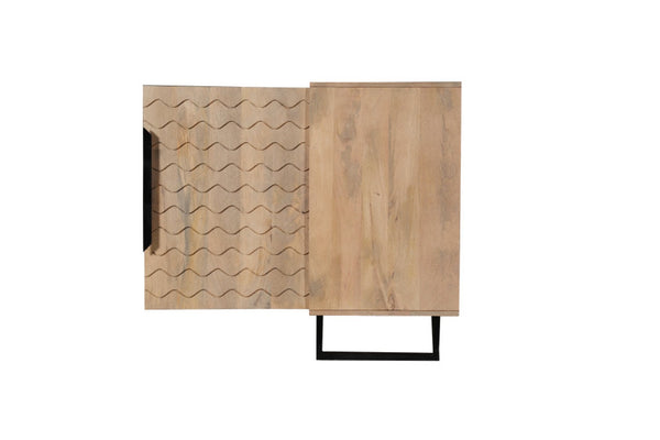HomeRoots 84" Beige Solid Wood Sideboard with Carved Geometric Design - Stylish Storage for Any Room 634318