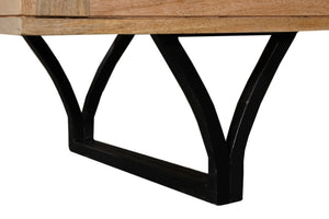 HomeRoots 84" Beige Solid Wood Sideboard with Carved Geometric Design - Stylish Storage for Any Room 634318