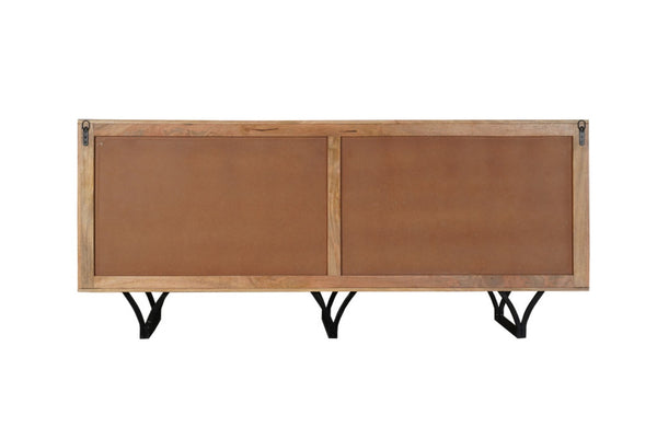 HomeRoots 84" Beige Solid Wood Sideboard with Carved Geometric Design - Stylish Storage for Any Room 634318
