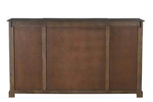 HomeRoots 70" Dark Brown Handcrafted Solid Wood Sideboard with Geometric Carvings & Versatile Storage Solutions 634319
