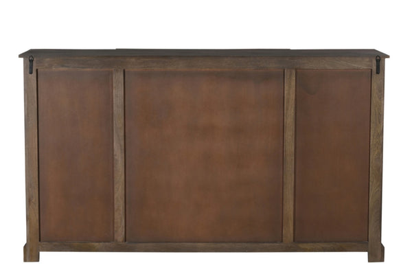 HomeRoots 70" Dark Brown Handcrafted Solid Wood Sideboard with Geometric Carvings & Versatile Storage Solutions 634319