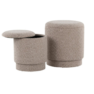 English Elm Ottoman Set Nesting Storage Cubes Upholstered in Rich Fabric for Modern Living Spaces Light Brown B202P471502