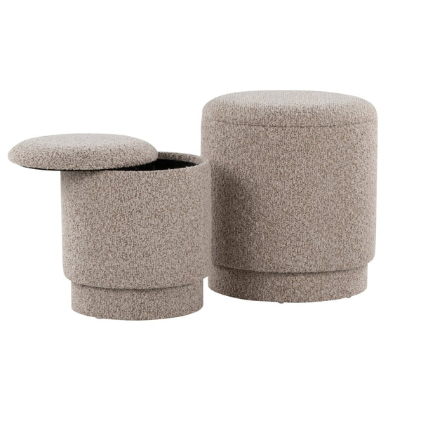 English Elm Ottoman Set Nesting Storage Cubes Upholstered in Rich Fabric for Modern Living Spaces Light Brown B202P471502