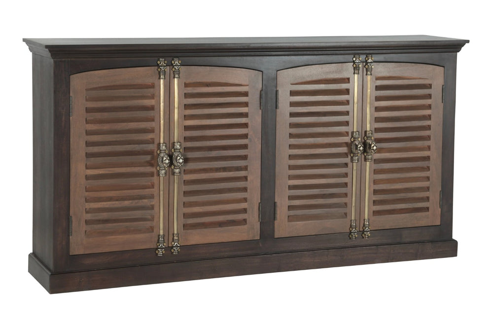 HomeRoots 72" Dark Brown Solid Wood Shutter Style Sideboard - Elegant Storage Cabinet for Any Room Decor 634320