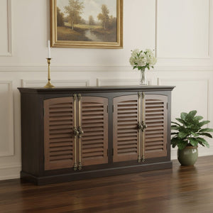 HomeRoots 72" Dark Brown Solid Wood Shutter Style Sideboard - Elegant Storage Cabinet for Any Room Decor 634320