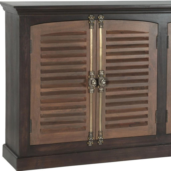 HomeRoots 72" Dark Brown Solid Wood Shutter Style Sideboard - Elegant Storage Cabinet for Any Room Decor 634320