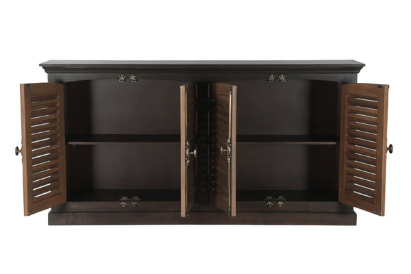 HomeRoots 72" Dark Brown Solid Wood Shutter Style Sideboard - Elegant Storage Cabinet for Any Room Decor 634320