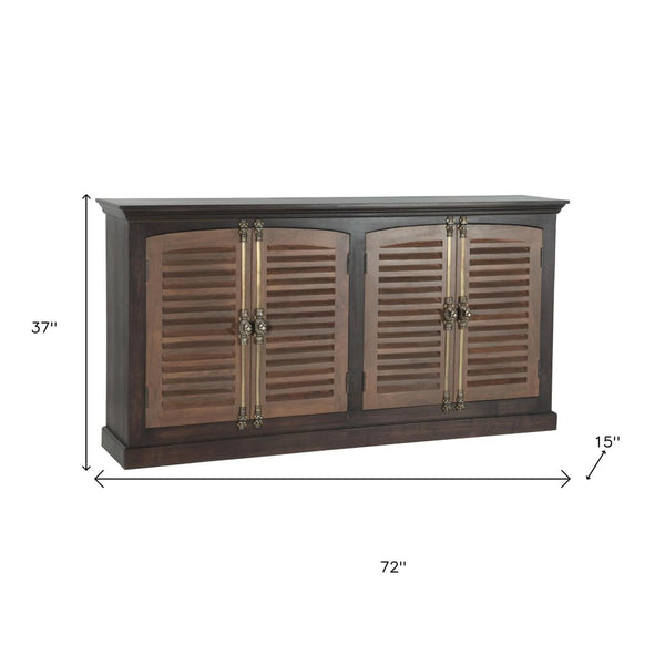 HomeRoots 72" Dark Brown Solid Wood Shutter Style Sideboard - Elegant Storage Cabinet for Any Room Decor 634320