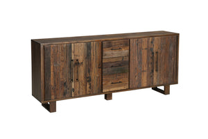 HomeRoots 83" Dark Brown Distressed Reclaimed Wood Sideboard - Rustic Console with Storage & Vintage Charm 634321