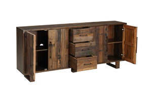 HomeRoots 83" Dark Brown Distressed Reclaimed Wood Sideboard - Rustic Console with Storage & Vintage Charm 634321