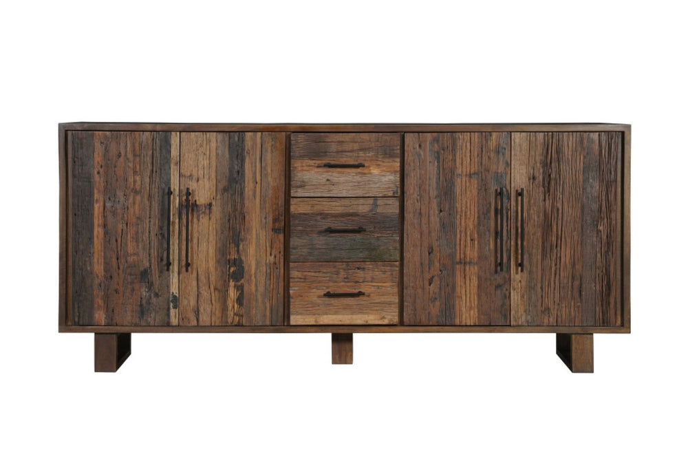 HomeRoots 83" Dark Brown Distressed Reclaimed Wood Sideboard - Rustic Console with Storage & Vintage Charm 634321